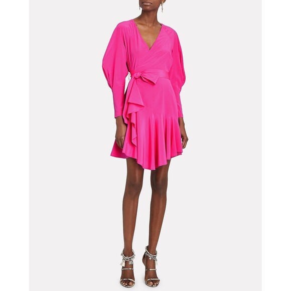 A.L.C. Womens Dress Pink Mini Enzo Silk Wrap Surplice V Neck Designer Size 6 - Picture 1 of 11